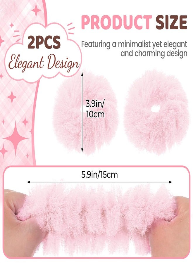 OLLBIT 4PCS Pom-Pom Hair Ties Hot Pink Scrunchie Furry Faux Rabbit Fur Fuzzy Scrunchies Fluffy Ponytail Holders Hot Pink Hair Accessories for Girls Women (Pink) - Image 2